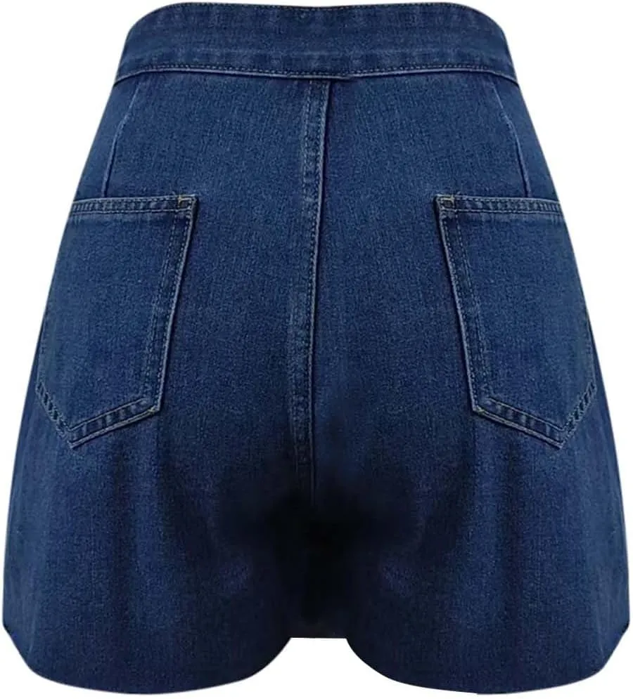 HGps8w Women's Denim Shorts Casual High Waisted Button Up Asymmetrical Jean Skort Skirt Mini Shorts with Pockets