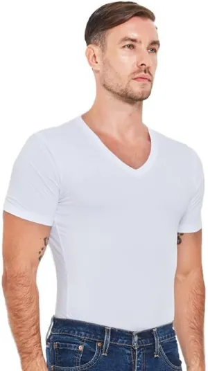 High V Neck Undershirts for Men - Sweat Wicking, Soft & Breathable & Always Stays Tucked, Pack of 3, White, Large
