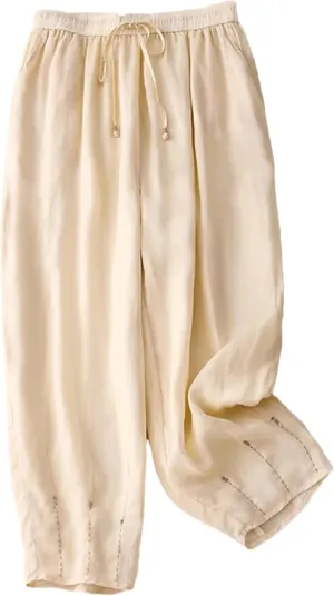 Hndudnff Women Ankle-Length Harem Pants Summer Casual Loose Drawstring High Waist Thin Trousers