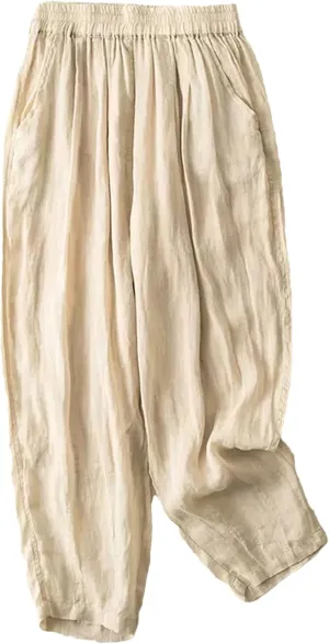 Hndudnff Women Double Layers Harem Pants Summer Casual Loose Solid Cotton Trousers Pantalon