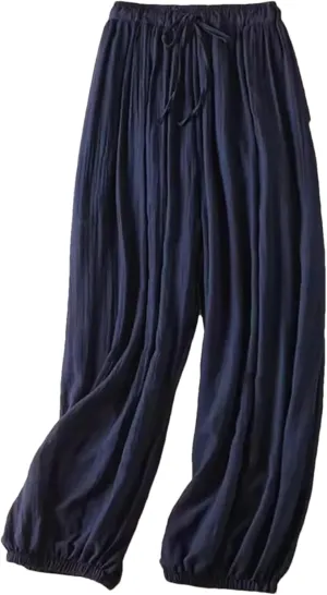 Hndudnff Women Pleated Elastic Hem Draped Harem Pants Summer Casual Loose Wide Leg Trousers