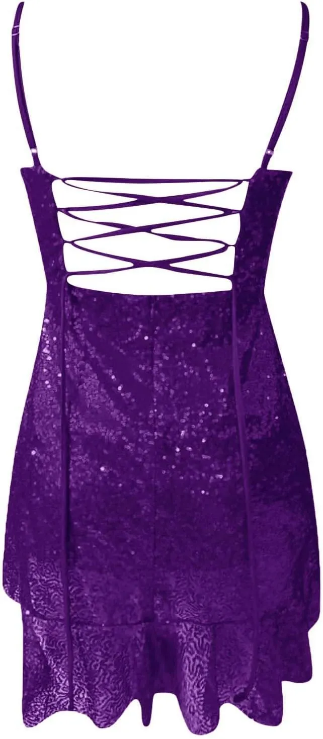 Homecoming Dress for Teens 2024 Irregular Ruffle Hem Sparkly Sequin Spaghetti Straps Short Prom Dresses Cocktail Gowns