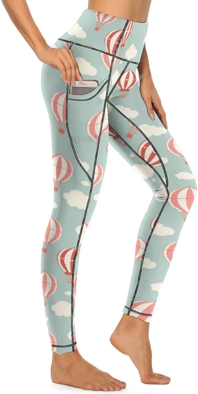Hot Air Balloon Balloonist High Waisted Yoga Pants for Women Casual Leggings with Pockets Tummy Control Workout Pants
