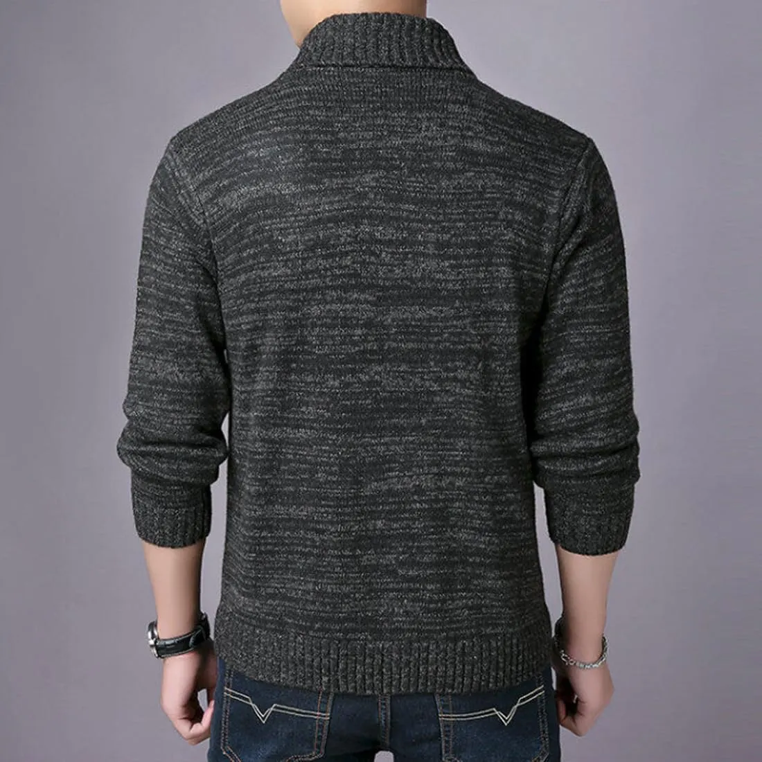 HZCX FASHION Mens Cardigan Shawl Collar Double Breasted Cable Knit Fall Sweater