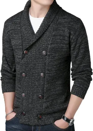 HZCX FASHION Mens Cardigan Shawl Collar Double Breasted Cable Knit Fall Sweater