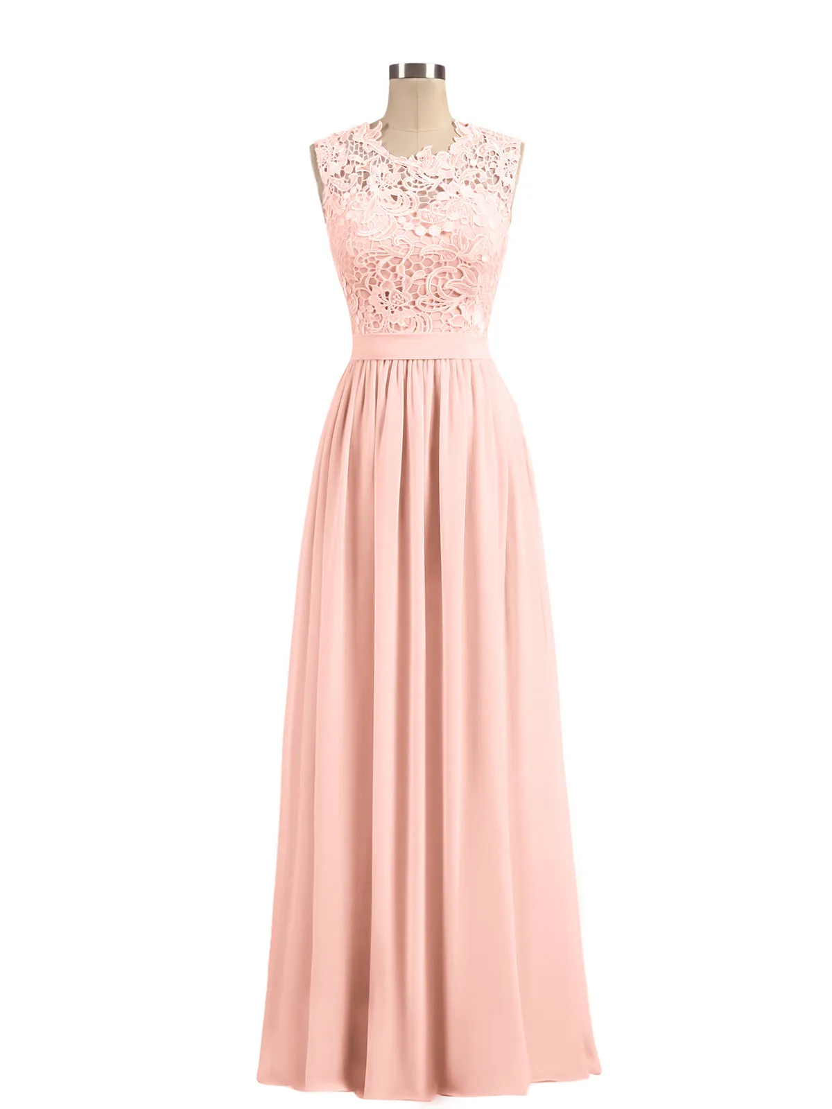 Illusion Neck Chiffon and Lace Dresses Coral