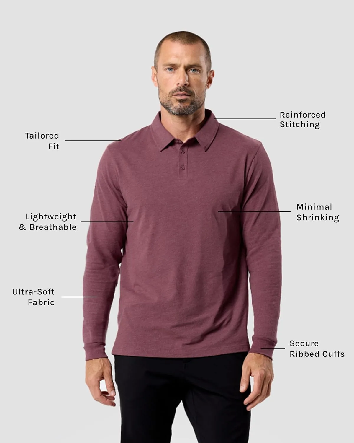 INTO THE AM Long Sleeve Polo Shirts for Men S - 4XL Slim Fit Collared Cotton Blend Full Sleeve Casual Workwear Shirt