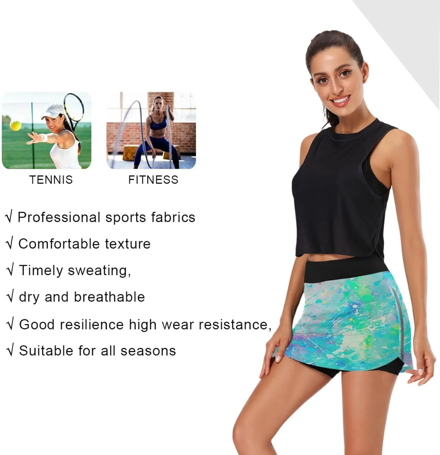 Iridescent Women's Tennis Skirt with Pocket High Waisted Golf Athletic Activewear Skorts