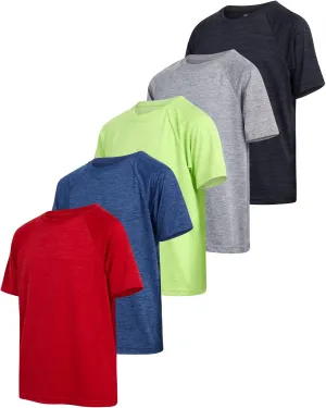 iXtreme Boys Athletic Shirts - 5 Pack Short Sleeve Dry Fit T-Shirts - Moisture Wicking Boys Shirts Summer Clothes (6-18)