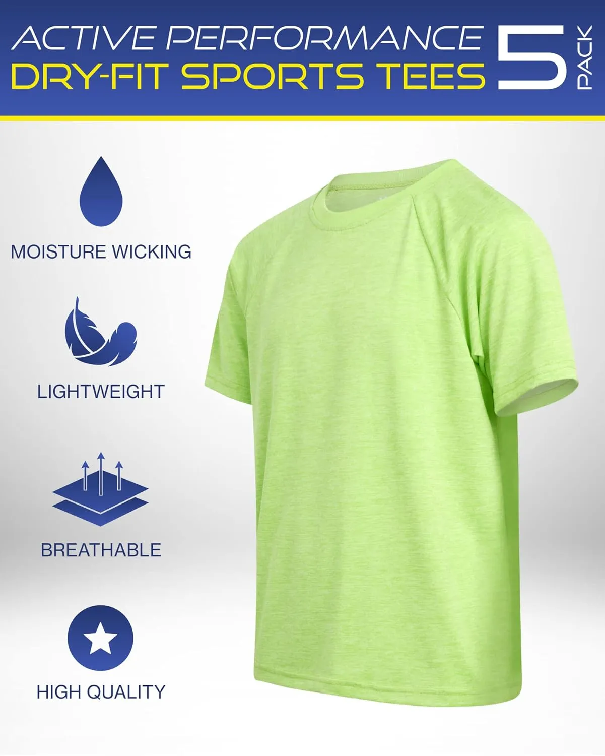 iXtreme Boys Athletic Shirts - 5 Pack Short Sleeve Dry Fit T-Shirts - Moisture Wicking Boys Shirts Summer Clothes (6-18)
