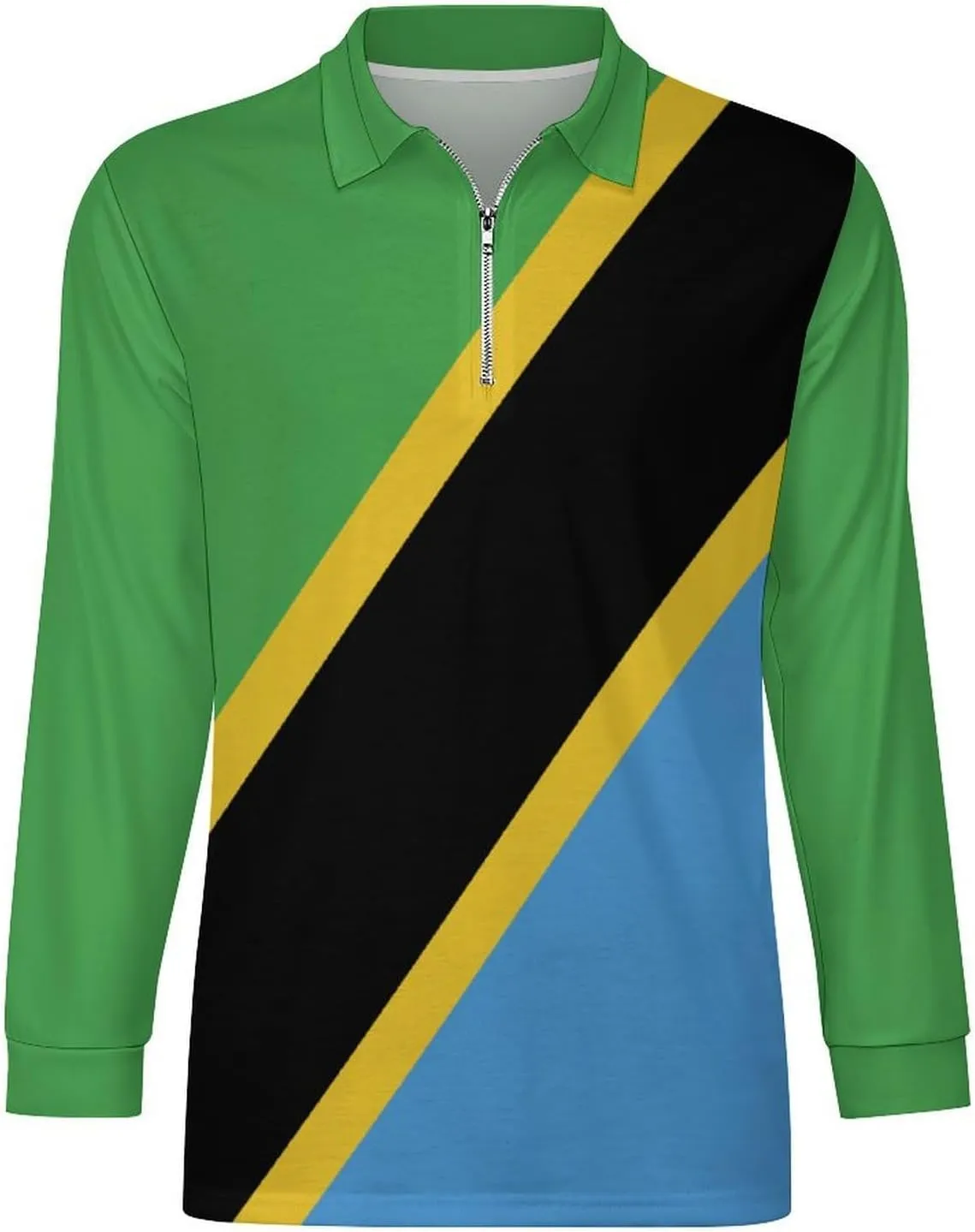 Jamaica Flag Mens Long Sleeve Classic Polo- Shirts Unique Polo- Shirts Office Work Shirts for Men
