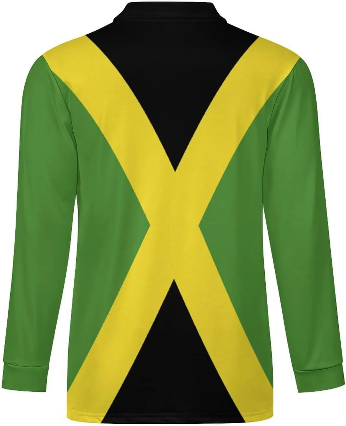 Jamaica Flag Mens Long Sleeve Classic Polo- Shirts Unique Polo- Shirts Office Work Shirts for Men