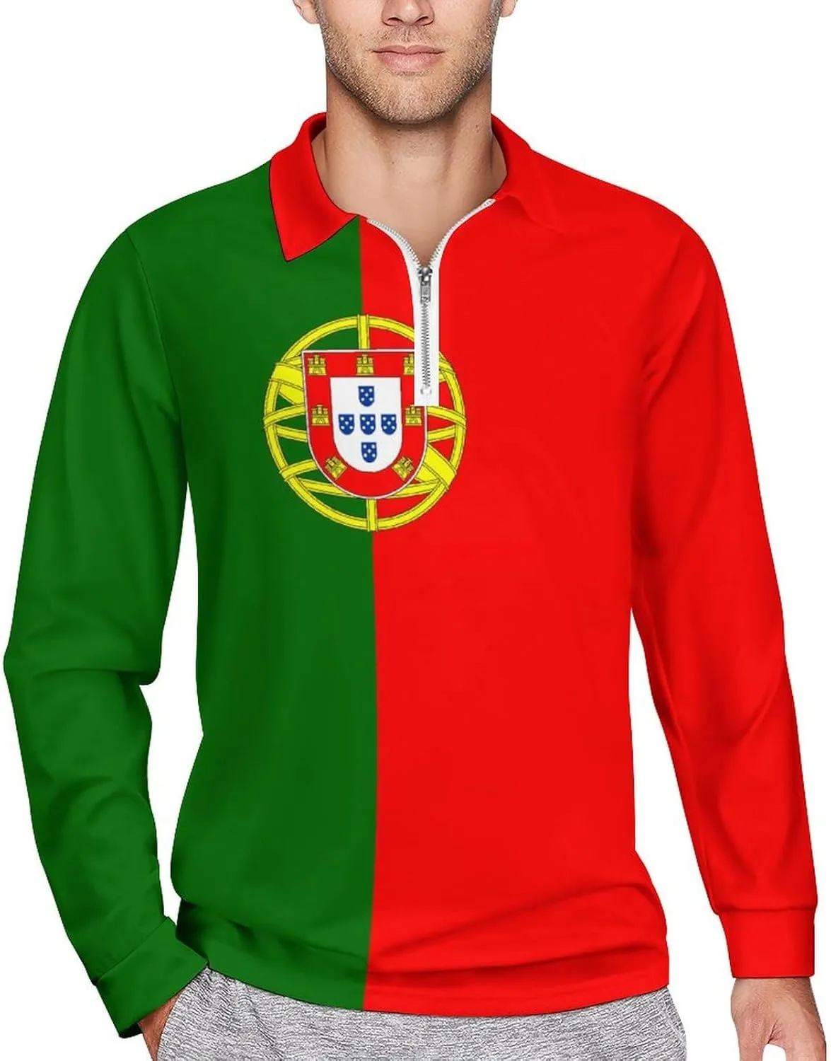Jamaica Flag Mens Long Sleeve Classic Polo- Shirts Unique Polo- Shirts Office Work Shirts for Men