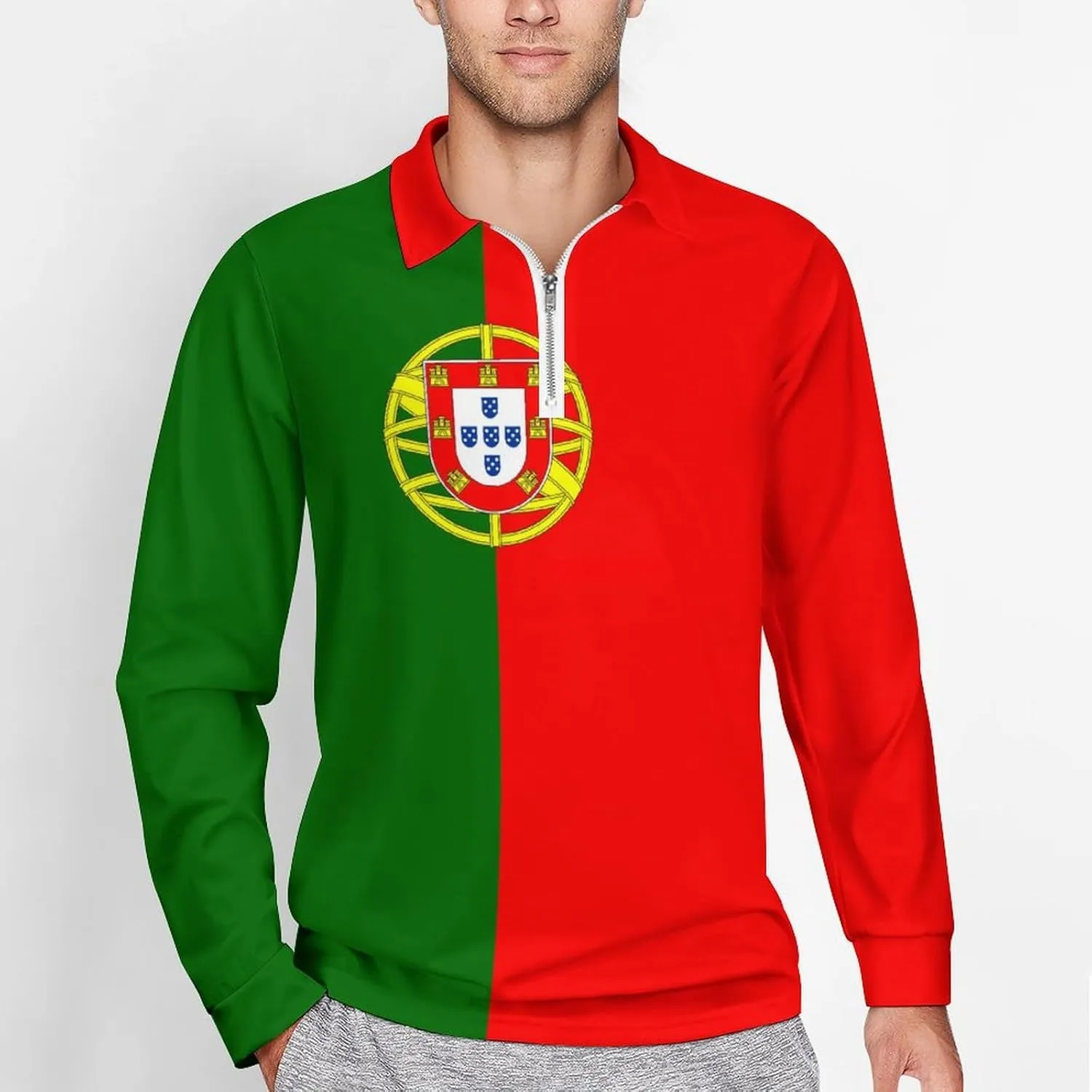 Jamaica Flag Mens Long Sleeve Classic Polo- Shirts Unique Polo- Shirts Office Work Shirts for Men