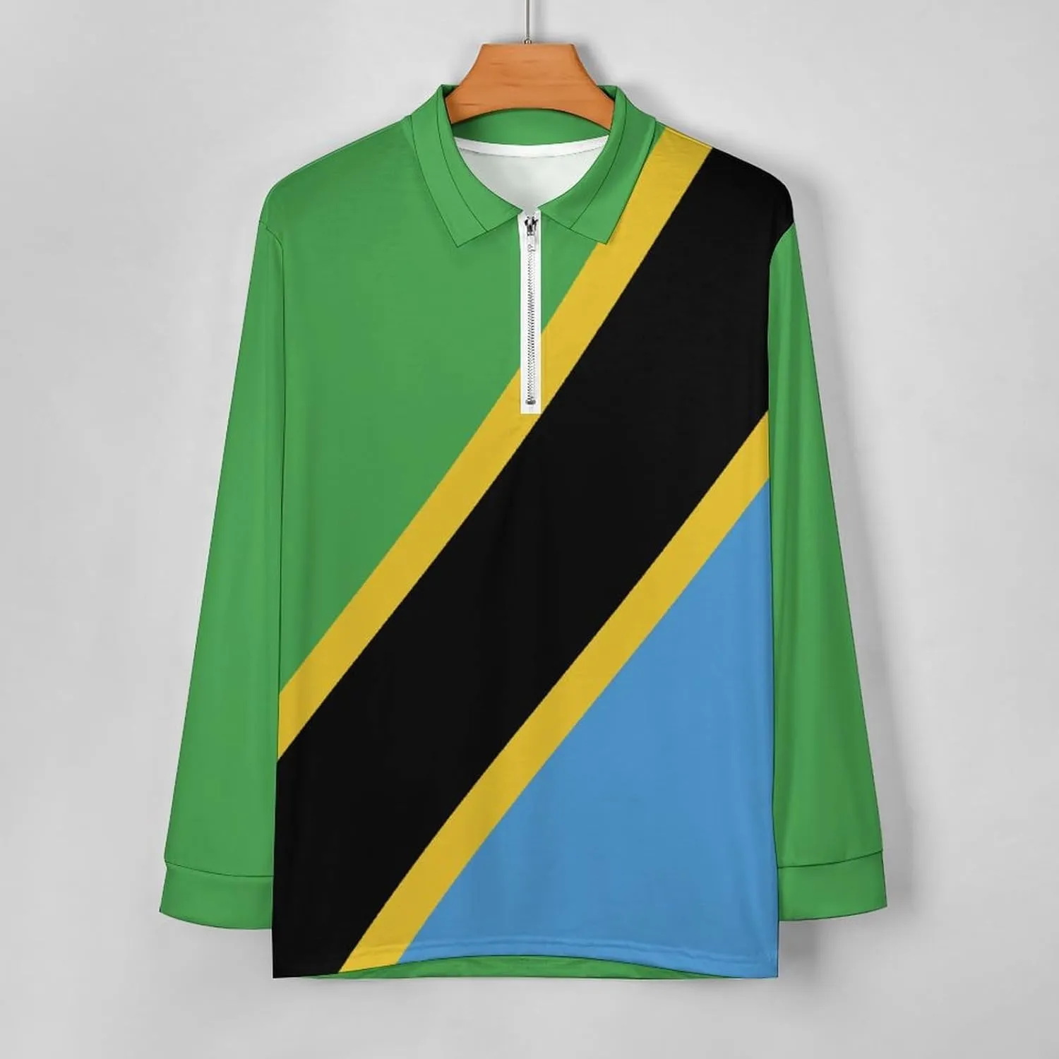 Jamaica Flag Mens Long Sleeve Classic Polo- Shirts Unique Polo- Shirts Office Work Shirts for Men