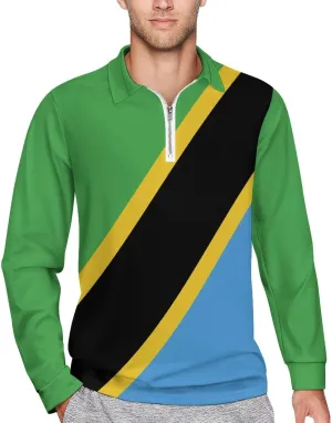 Jamaica Flag Mens Long Sleeve Classic Polo- Shirts Unique Polo- Shirts Office Work Shirts for Men