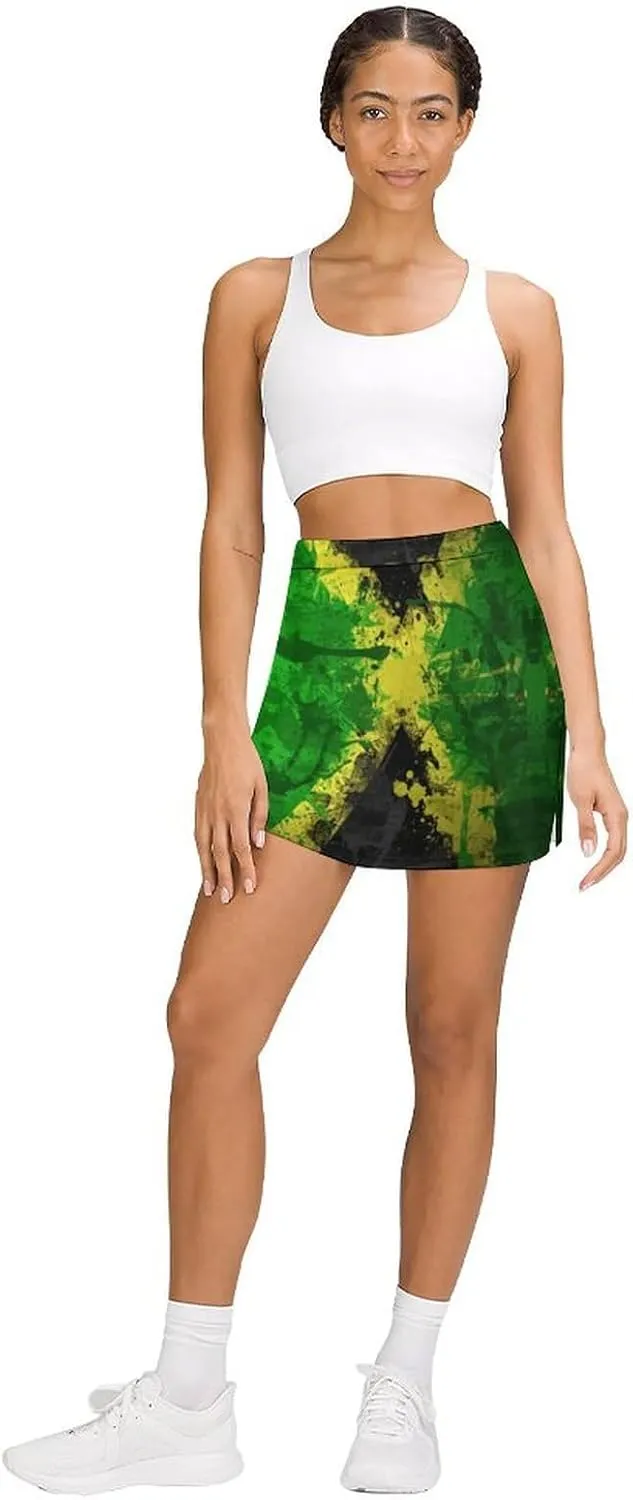 Jamaica Flags Tennis Skirts for Women with Pockets High Waisted Athletic Golf Skorts Skirts A-Line Mini Short Skirt