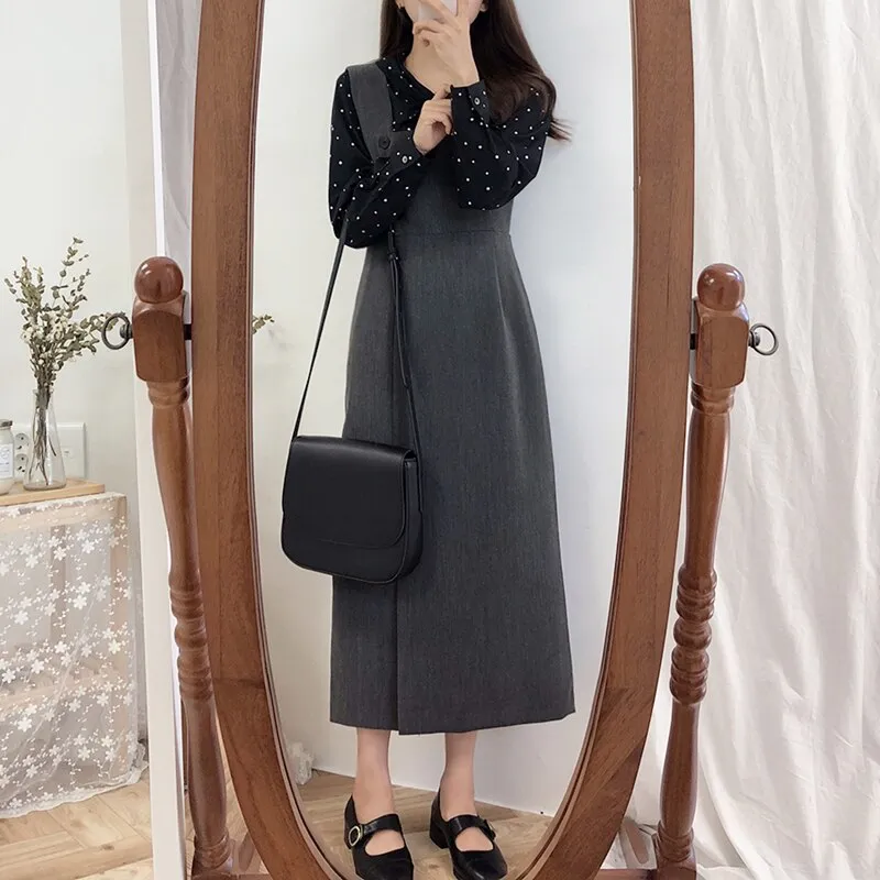 Joskka New  Summer Autumn Women's Dresses Sleeveless Fashionable Elegant Split Vintage High Waist Lady Wild Long Dresses DR1865