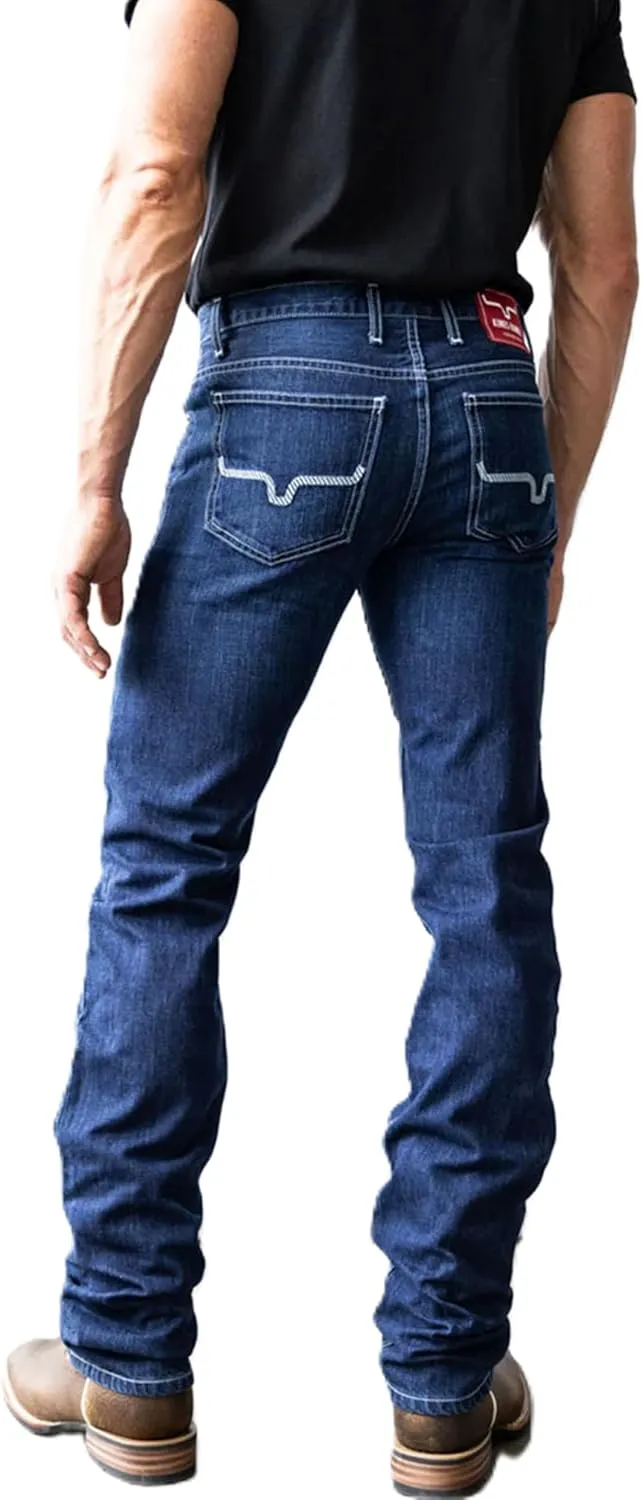 Kimes Ranch Men's Thomas Casual Western Cowboy Mid-Low Rise Straight Fit & Straight Boot Leg Blue Denim Jeans