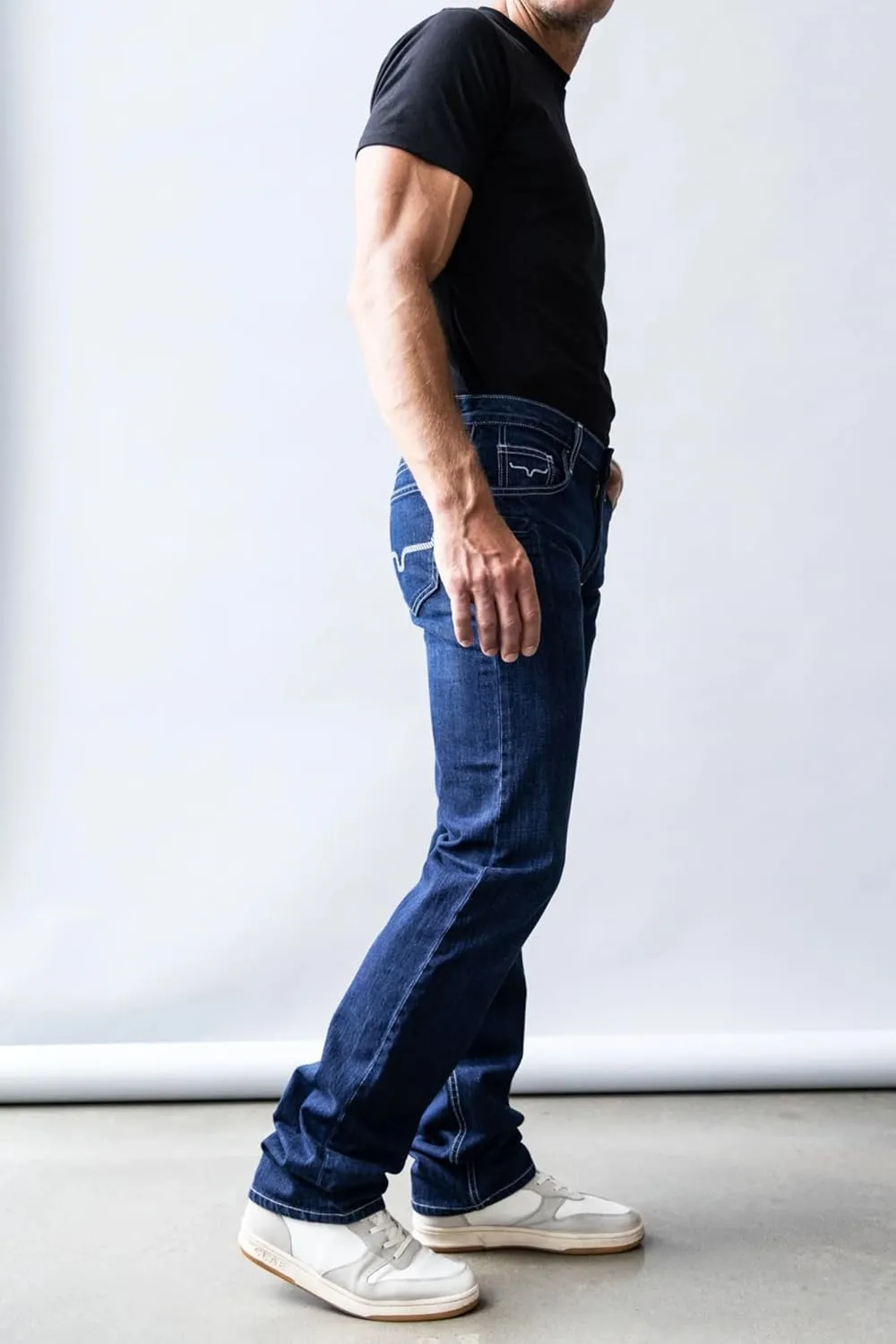 Kimes Ranch Men's Thomas Casual Western Cowboy Mid-Low Rise Straight Fit & Straight Boot Leg Blue Denim Jeans