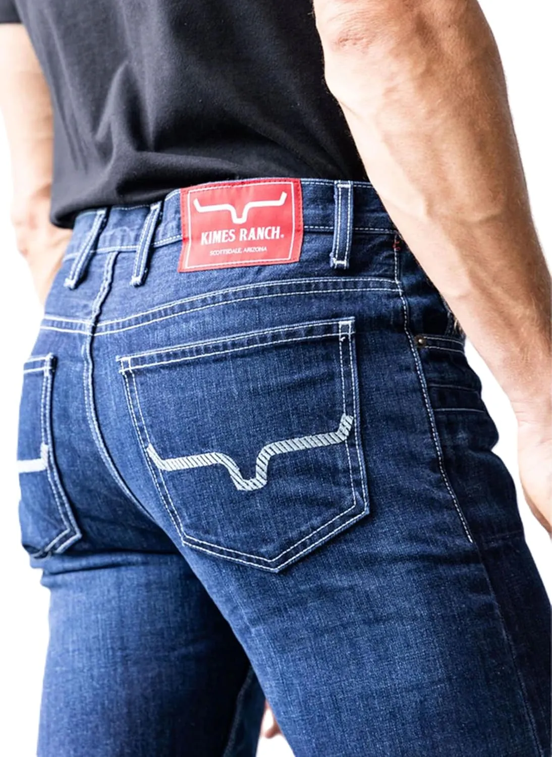 Kimes Ranch Men's Thomas Casual Western Cowboy Mid-Low Rise Straight Fit & Straight Boot Leg Blue Denim Jeans
