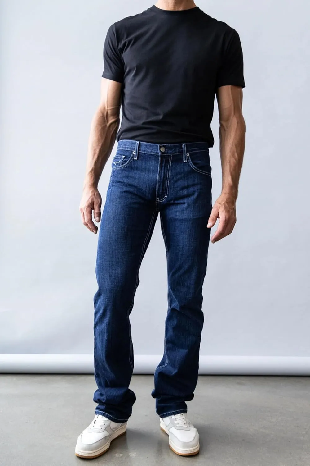 Kimes Ranch Men's Thomas Casual Western Cowboy Mid-Low Rise Straight Fit & Straight Boot Leg Blue Denim Jeans
