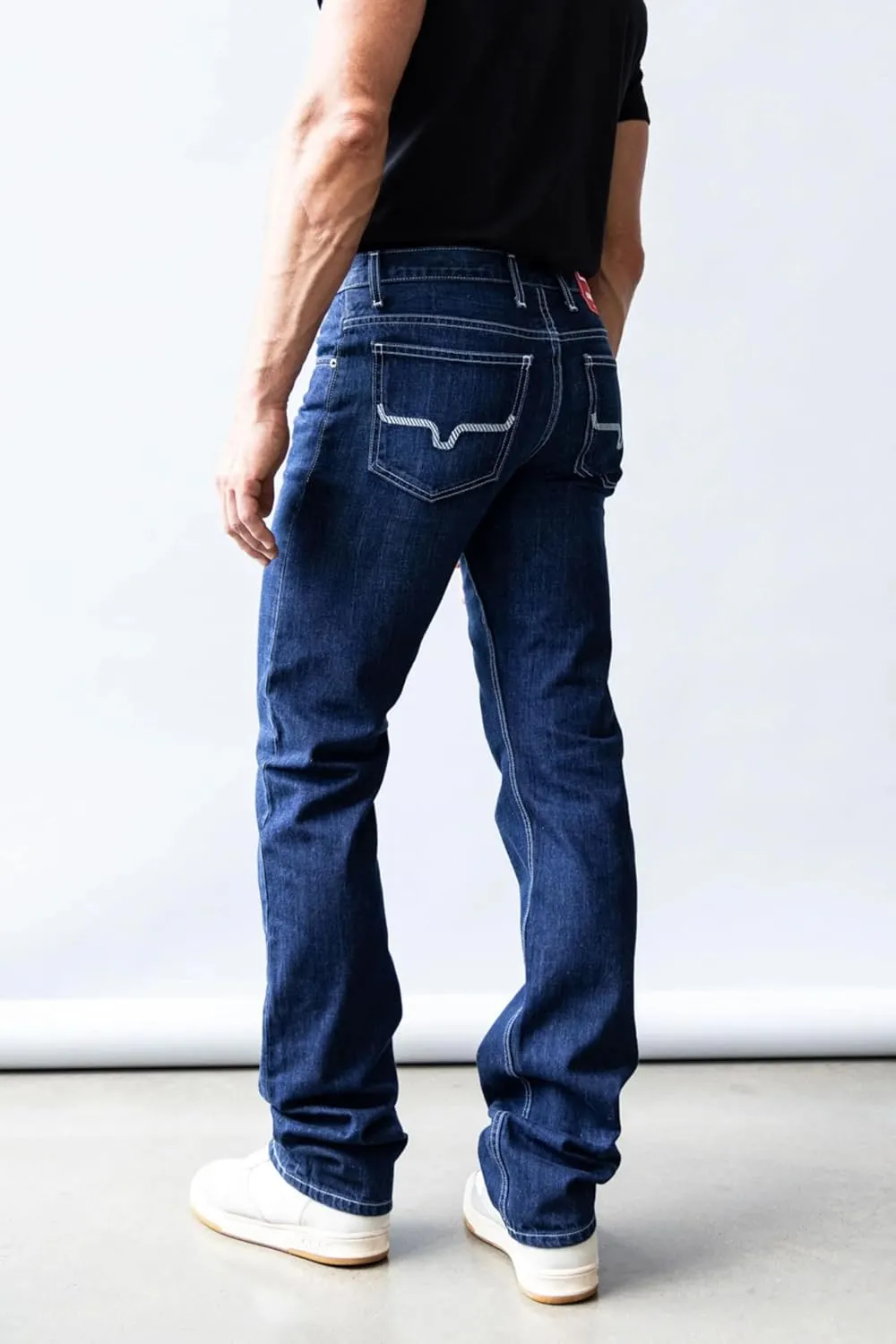 Kimes Ranch Men's Thomas Casual Western Cowboy Mid-Low Rise Straight Fit & Straight Boot Leg Blue Denim Jeans