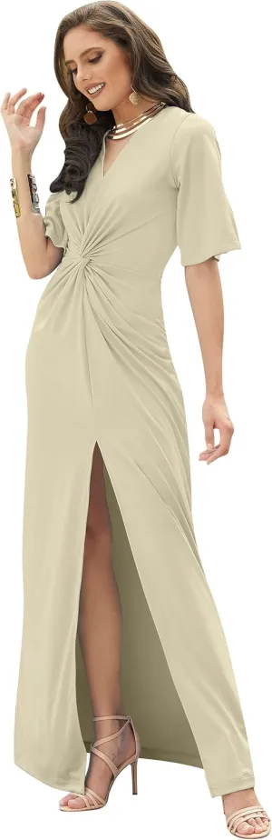 KOH KOH Womens Long Short Sleeve V-Neck Sexy Slimming Casual Summer Maxi Dress