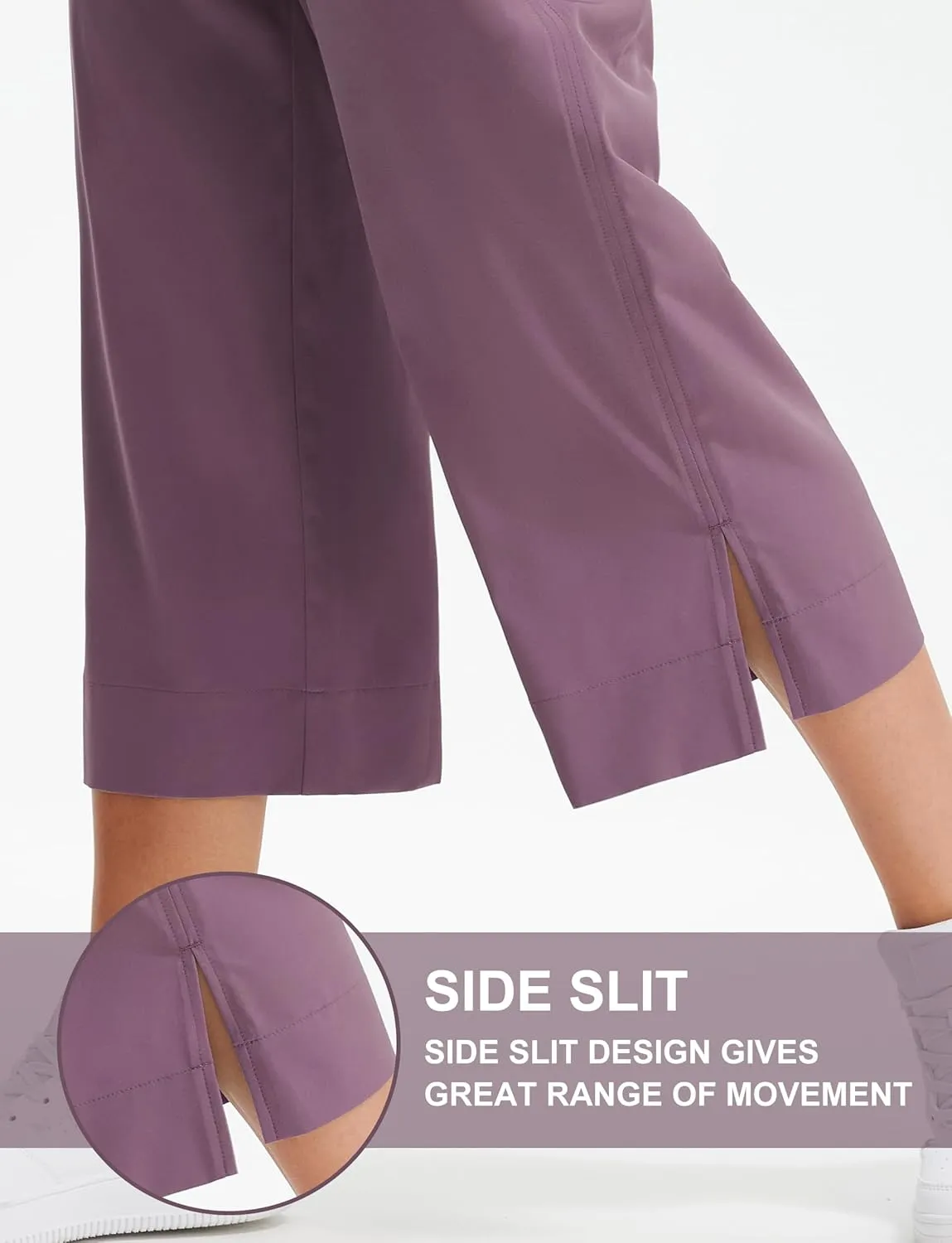 Libin Lightweight Wide Leg Capri Pants for Women High Waisted Quick Dry Casual Travel Pants Loose with Pockets Walking