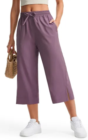 Libin Lightweight Wide Leg Capri Pants for Women High Waisted Quick Dry Casual Travel Pants Loose with Pockets Walking