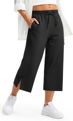 Libin Lightweight Wide Leg Capri Pants for Women High Waisted Quick Dry Casual Travel Pants Loose with Pockets Walking