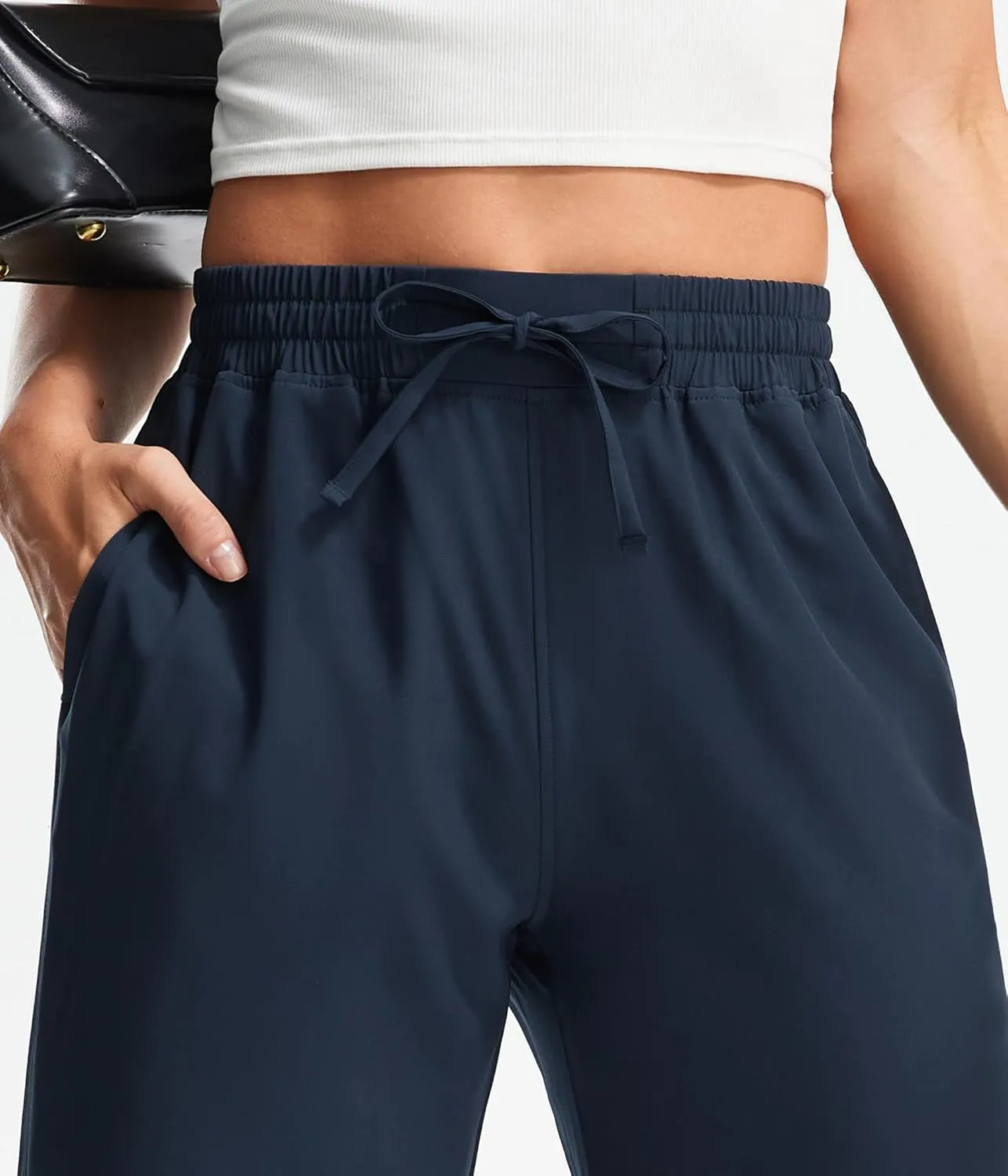 Libin Lightweight Wide Leg Capri Pants for Women High Waisted Quick Dry Casual Travel Pants Loose with Pockets Walking