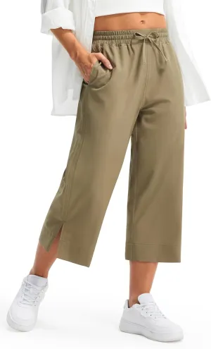 Libin Lightweight Wide Leg Capri Pants for Women High Waisted Quick Dry Casual Travel Pants Loose with Pockets Walking