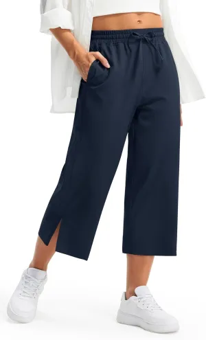 Libin Lightweight Wide Leg Capri Pants for Women High Waisted Quick Dry Casual Travel Pants Loose with Pockets Walking