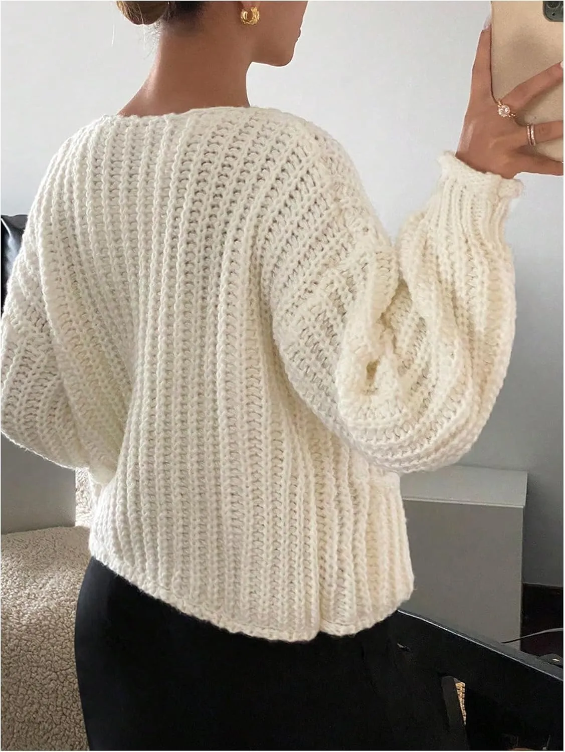 MakeMeChic Women's Button Down Cardigan Sweater Long Sleeve Knitwear with Pockets