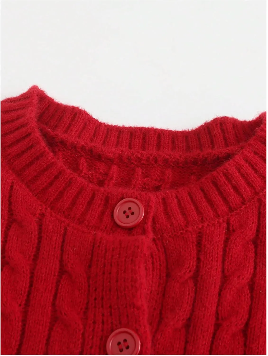 MakeMeChic Women's Casual Cable Knitted Round Neck Long Sleeve Button Front Cardigan Knitwear Tops