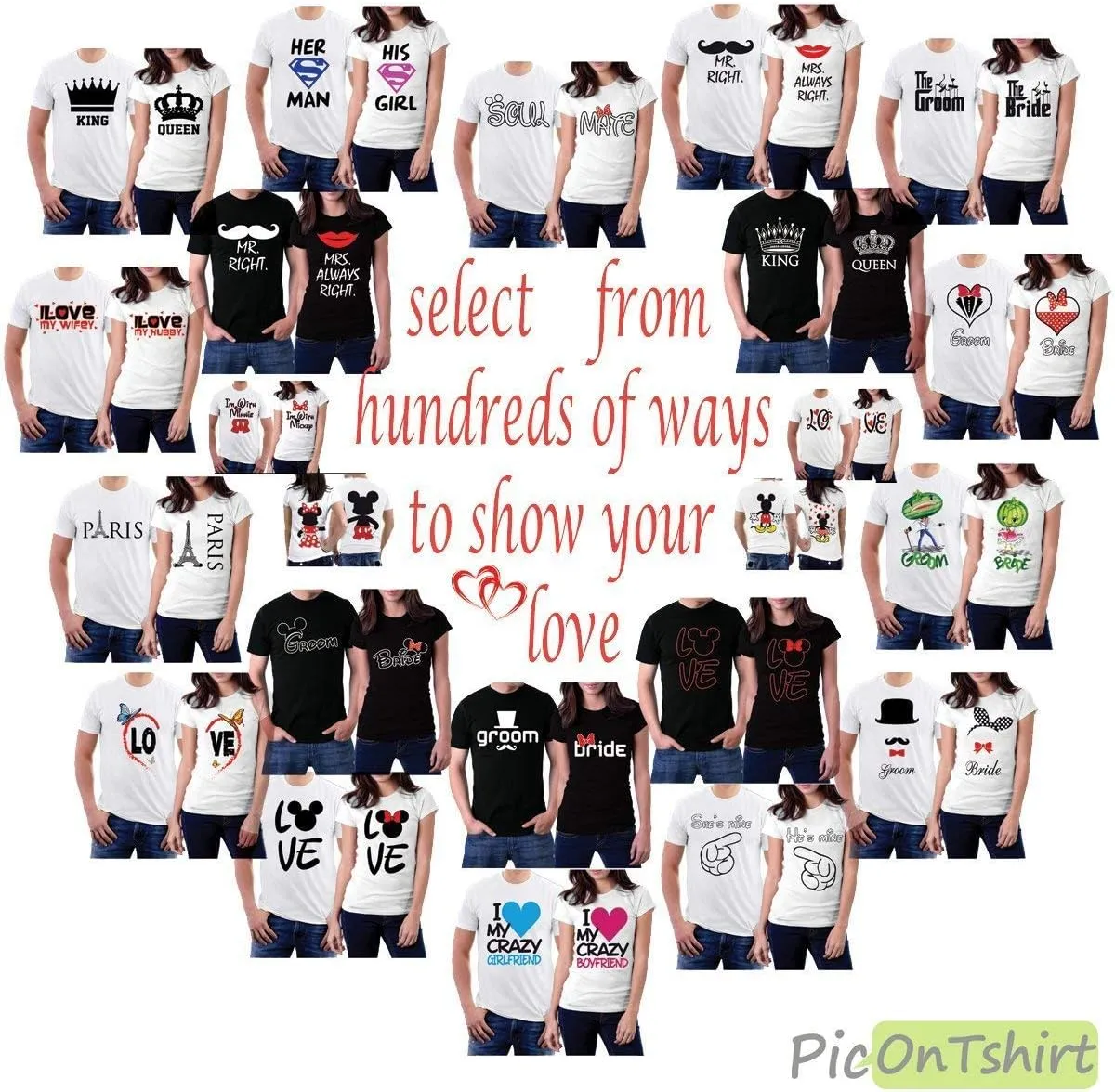 Matching Shirts for Couples Set for him and her King Queen T-Shirts