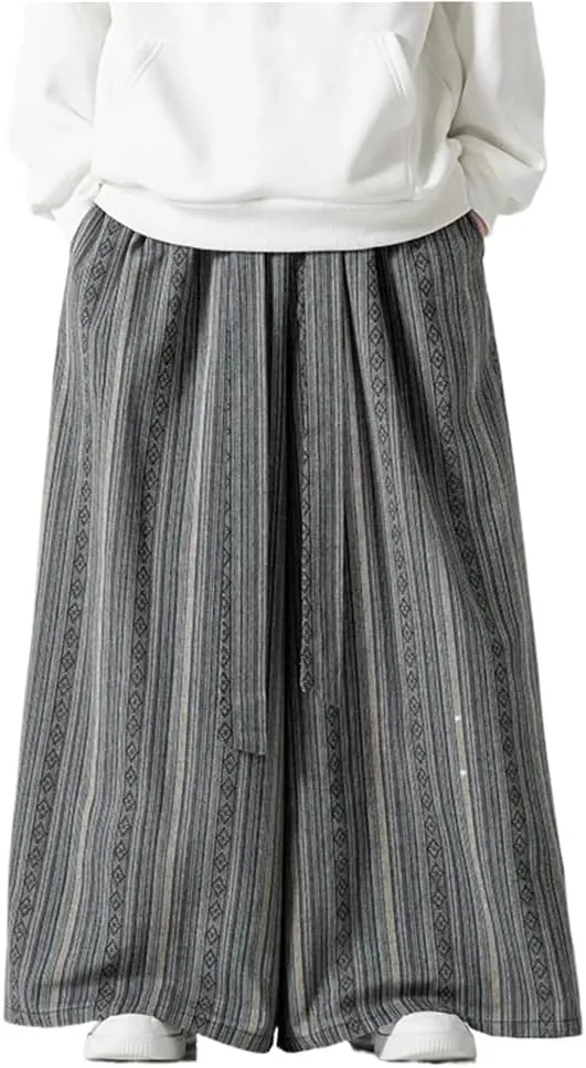 Men Cotton Linen Harem Pants Streetwear Man Casual Elastic Waist Male Oversized Wide-Leg Trouser