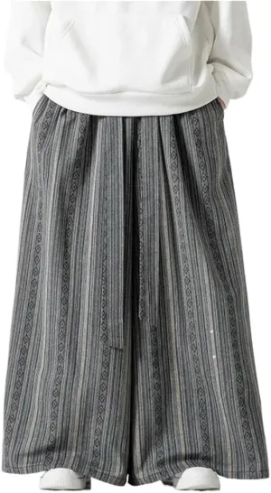 Men Cotton Linen Harem Pants Streetwear Man Casual Elastic Waist Male Oversized Wide-Leg Trouser
