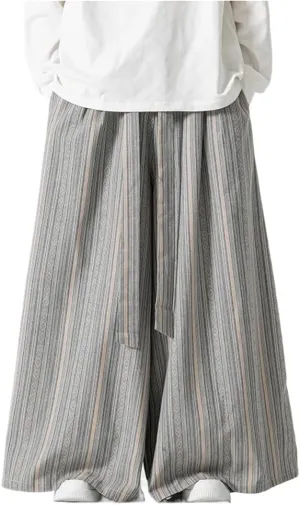 Men Cotton Linen Harem Pants Streetwear Man Casual Elastic Waist Male Oversized Wide-Leg Trouser