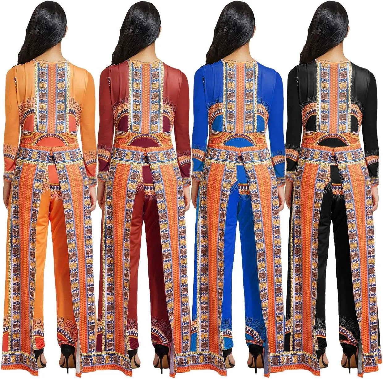 MENCCINO Jumpsuit for Women Elegant African Printed Skirts Overlay Long Romper Pants Suit