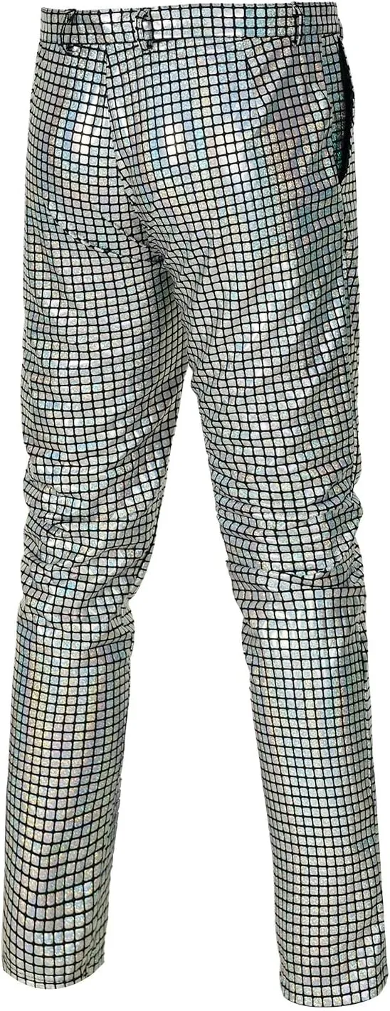 Men's 70s Disco Pants Metallic Sequin Straight Leg Trousers Party Dance Outfits