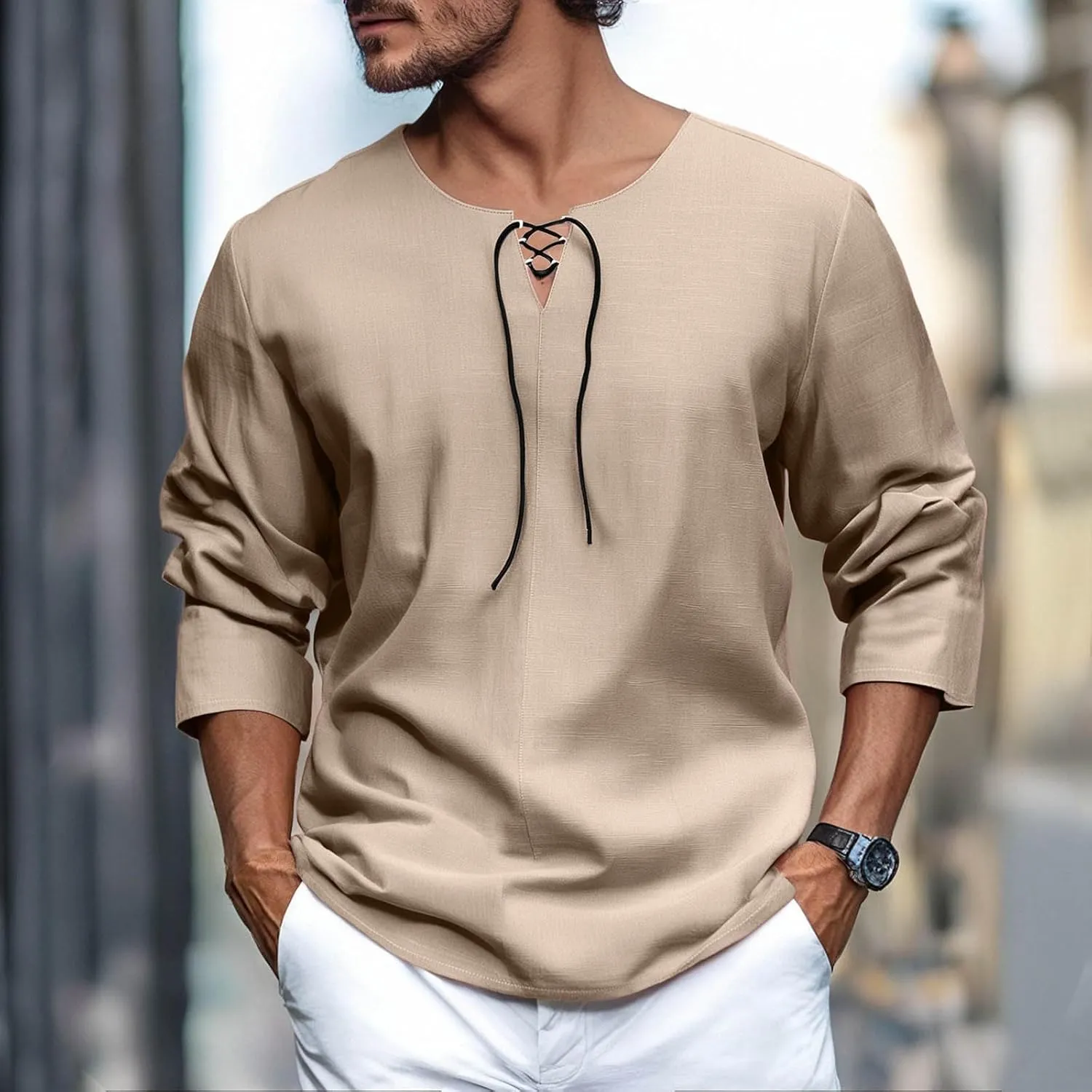 Men's Button Down Shirts Long SleeveV Neck Casual Shirts Lightweight Stretch Workout Undershirt Business Casual Tops