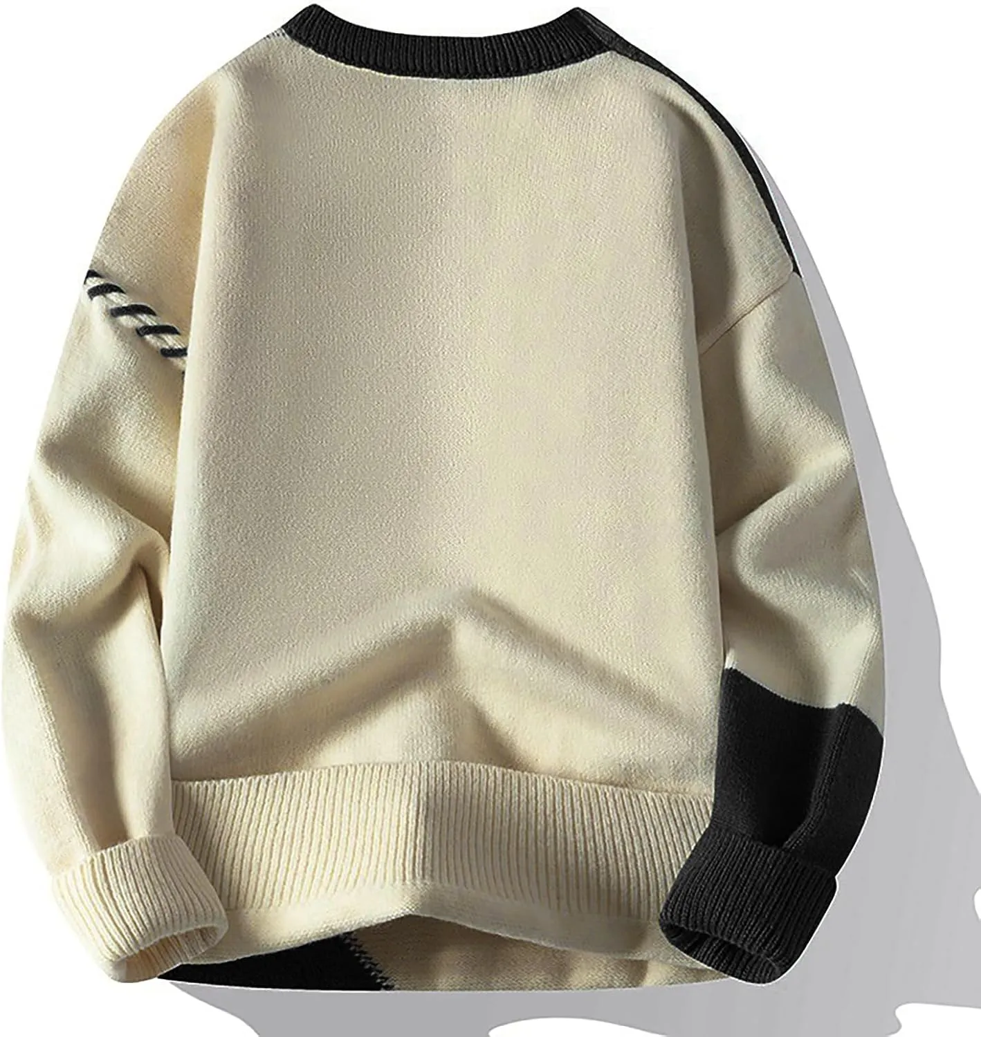 Mens Crewneck Sweater Pullover Color Block Patchwork Ribben Knited Sweaters Lightweight Long Sleeve Streetwear Tops