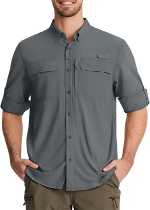 Men's Fishing Shirts Long Sleeve Quick Dry Breathable Shirts Outdoor Work UV Sun Protection Button Down Shirts