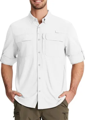 Men's Fishing Shirts Long Sleeve Quick Dry Breathable Shirts Outdoor Work UV Sun Protection Button Down Shirts
