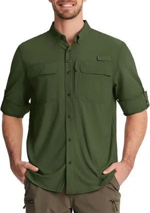 Men's Fishing Shirts Long Sleeve Quick Dry Breathable Shirts Outdoor Work UV Sun Protection Button Down Shirts
