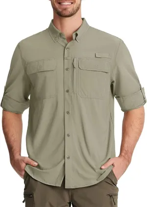 Men's Fishing Shirts Long Sleeve Quick Dry Breathable Shirts Outdoor Work UV Sun Protection Button Down Shirts