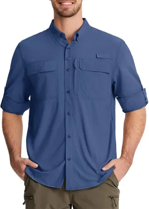 Men's Fishing Shirts Long Sleeve Quick Dry Breathable Shirts Outdoor Work UV Sun Protection Button Down Shirts