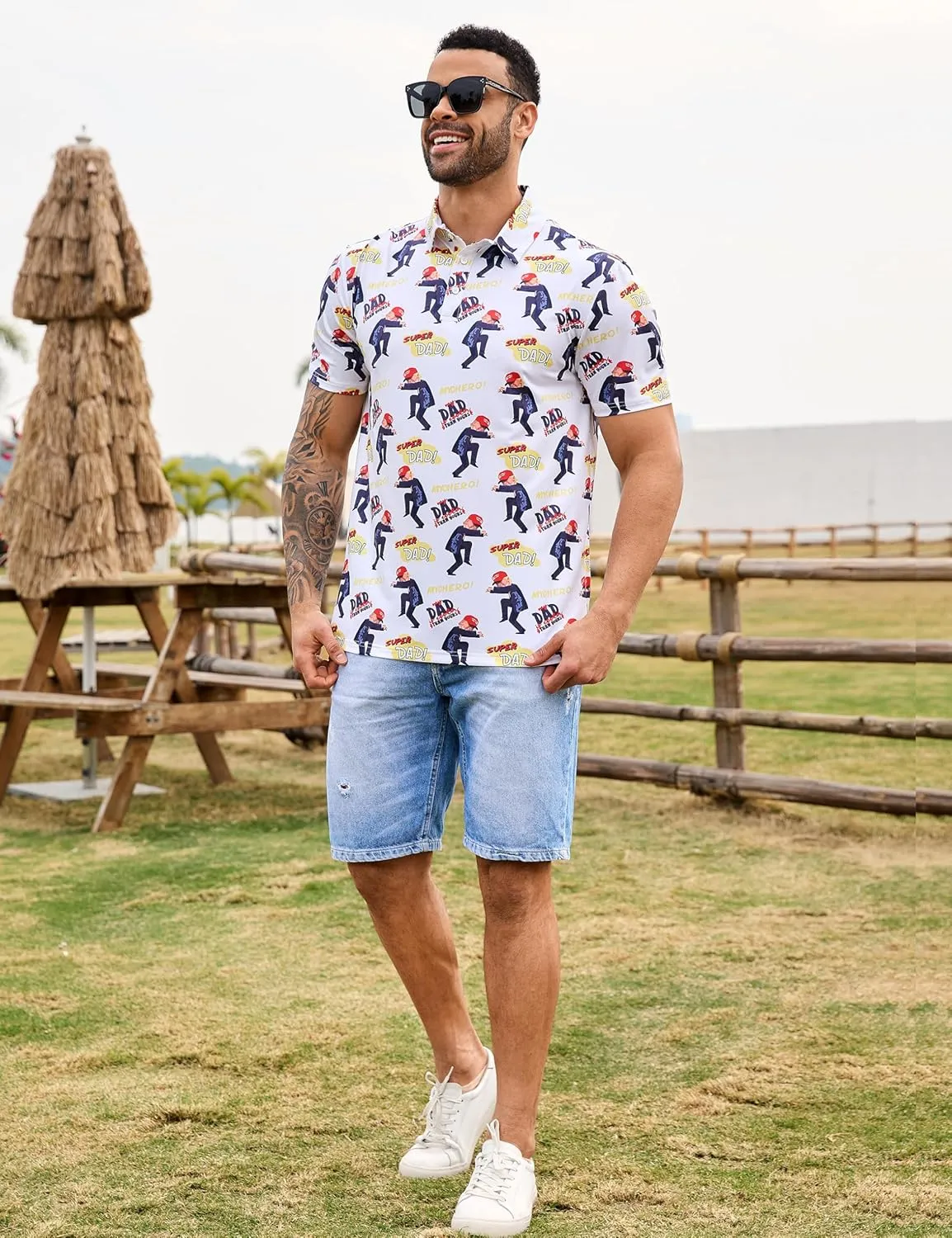 Mens Polo Shirts Short Sleeve Print Golf Shirts Gifts for Men